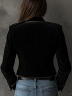 Retro Black Velvet Military Gold Button Detailing Blazer