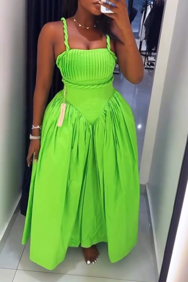 Women Camisole Waist Cinching Patchwork Vacation Casual Style Dress