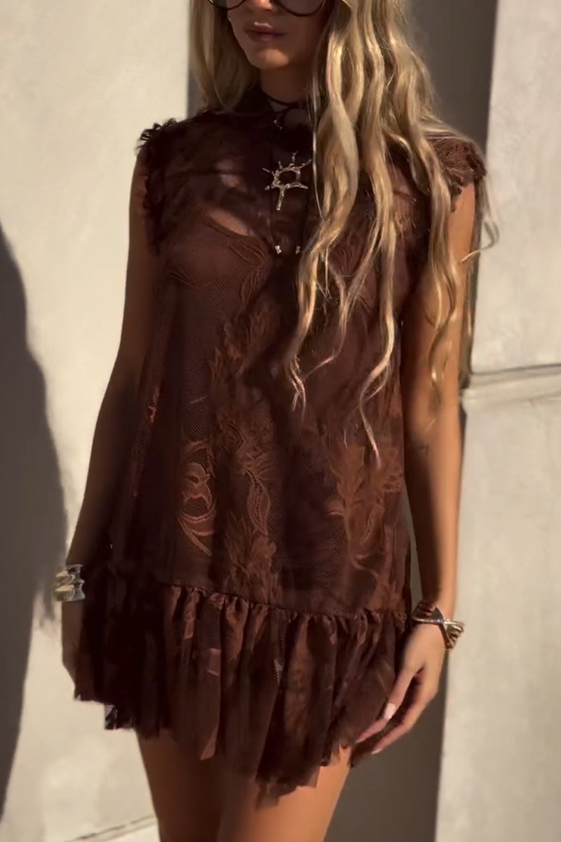 Women Round Neck Patchwork Pattern Casual Mini Dresses
