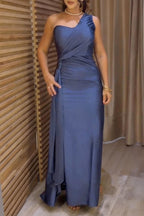 Women's Elegant Tie Front One Shoulder Slit Dress