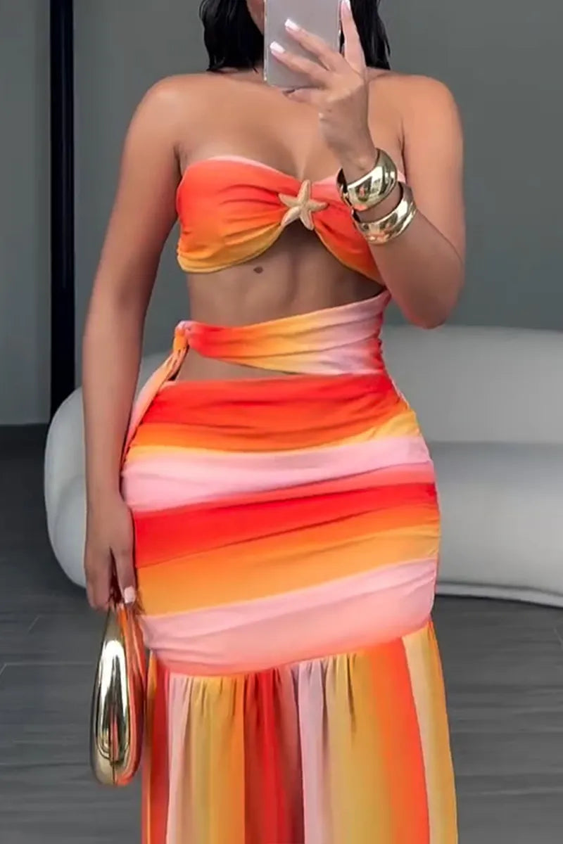Women's Resort Color Block Gradient Cutout Dress