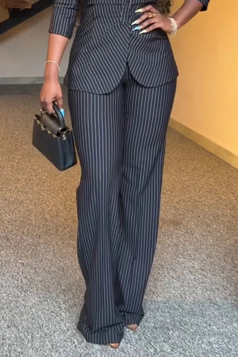Women's Elegant Commuter Stripe Blazer & Dress Pants