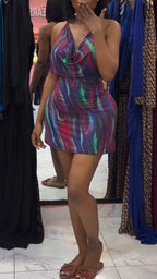 Women Neck Hanging Sleeveless Printed Back Hollow Out Sexy Casual Dress