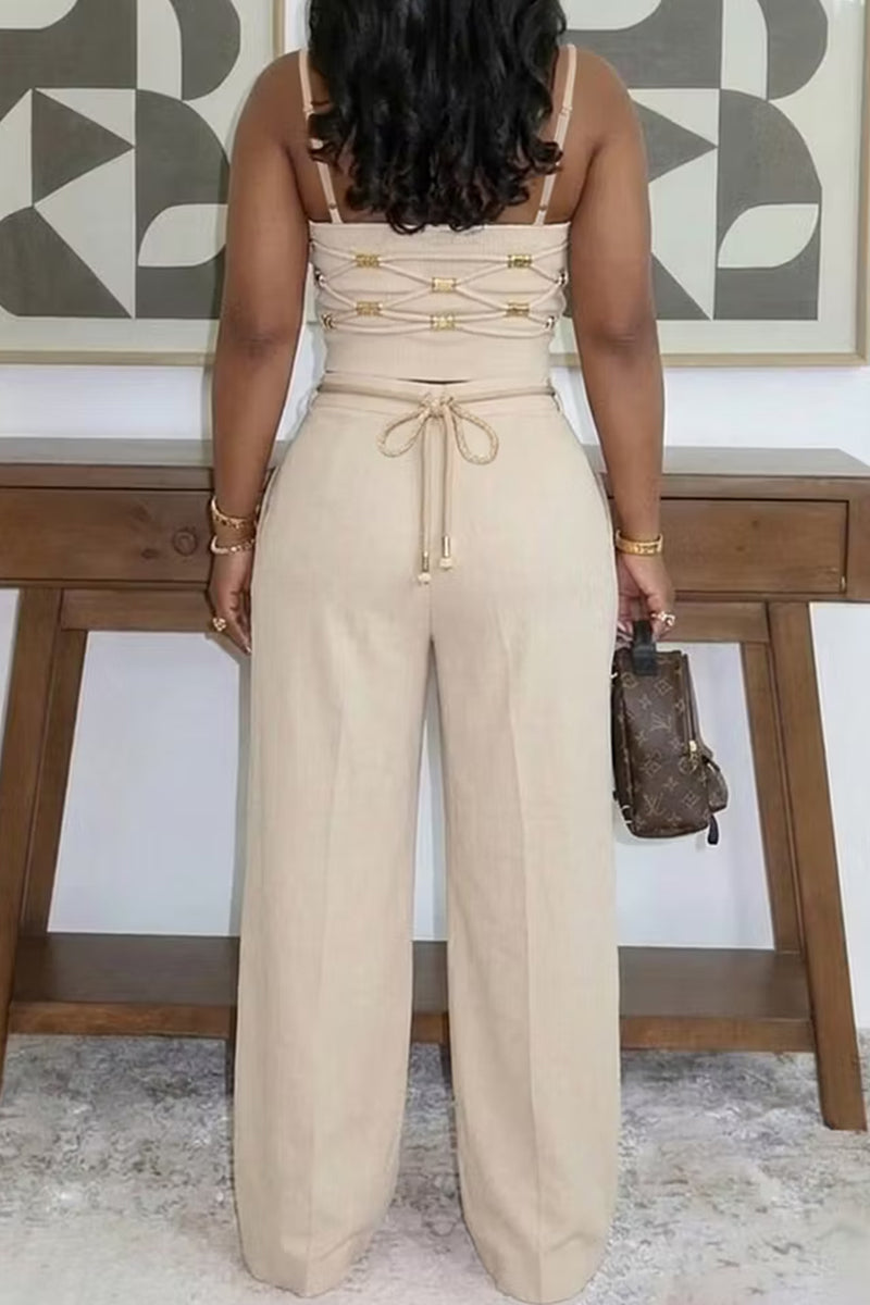 Women's Metallic Strapless Commuter Top Or Wide Leg Trousers