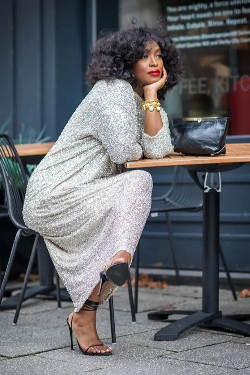 Women's Fashion Sparkling Sequin Loose Maxi Dress