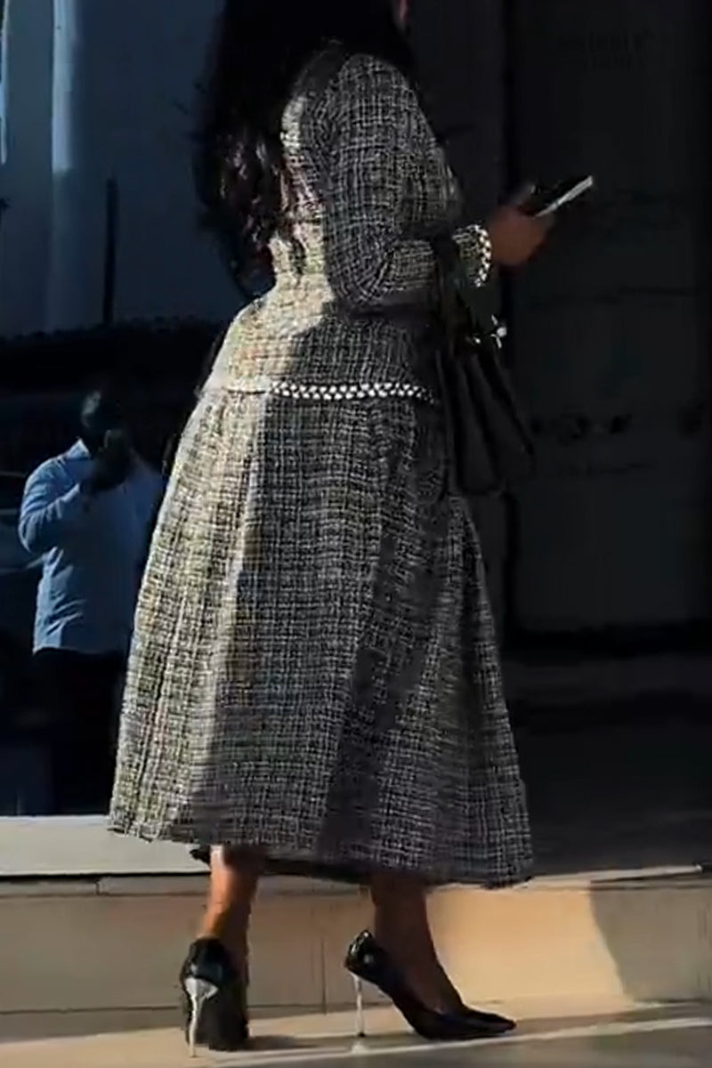 Women Round Neck Elegant Temperament Coarse Tweed Top or Skirt