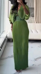 Womens Deep V-neck Waist Cinching Splicing and Elegant Temperament Dress