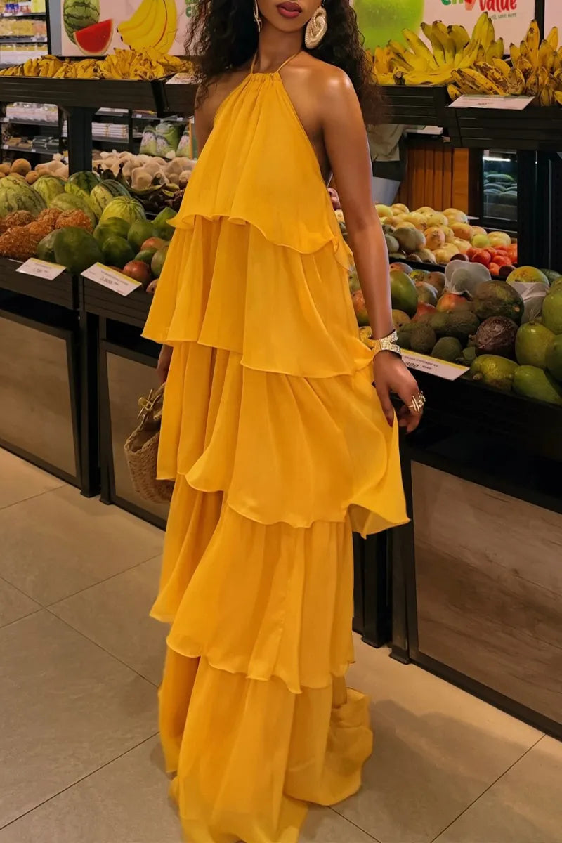 Women's Resort Layered Hem Halter Dress