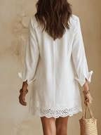 Bohemian Eyelet Hem Resort White Shirt Mini Dress