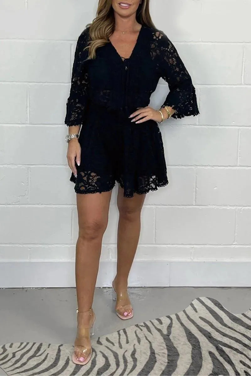 Women V-neck Casual Lace Set