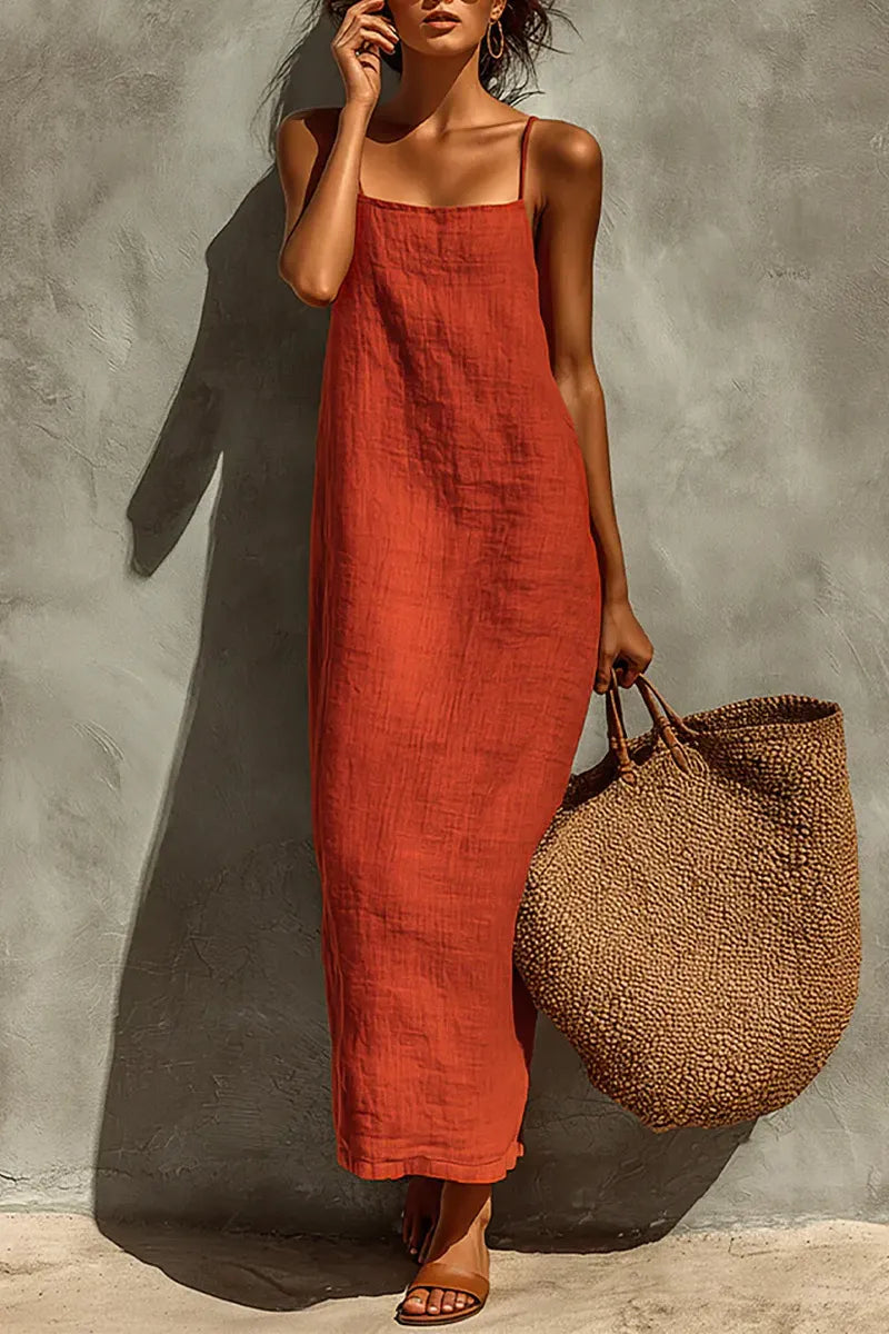 Women's Casual Casual Vacation Textured Linen Sleeveless Straight Maxi Dress