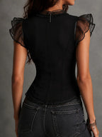 Romantic Gothic Black Ruffled Sheer Corset Vest
