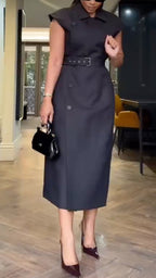 Women's Lapel Belted Commuter Dress