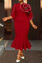 Women's Three-Dimensional Flower Dress Round Neck Shirt With Dresses