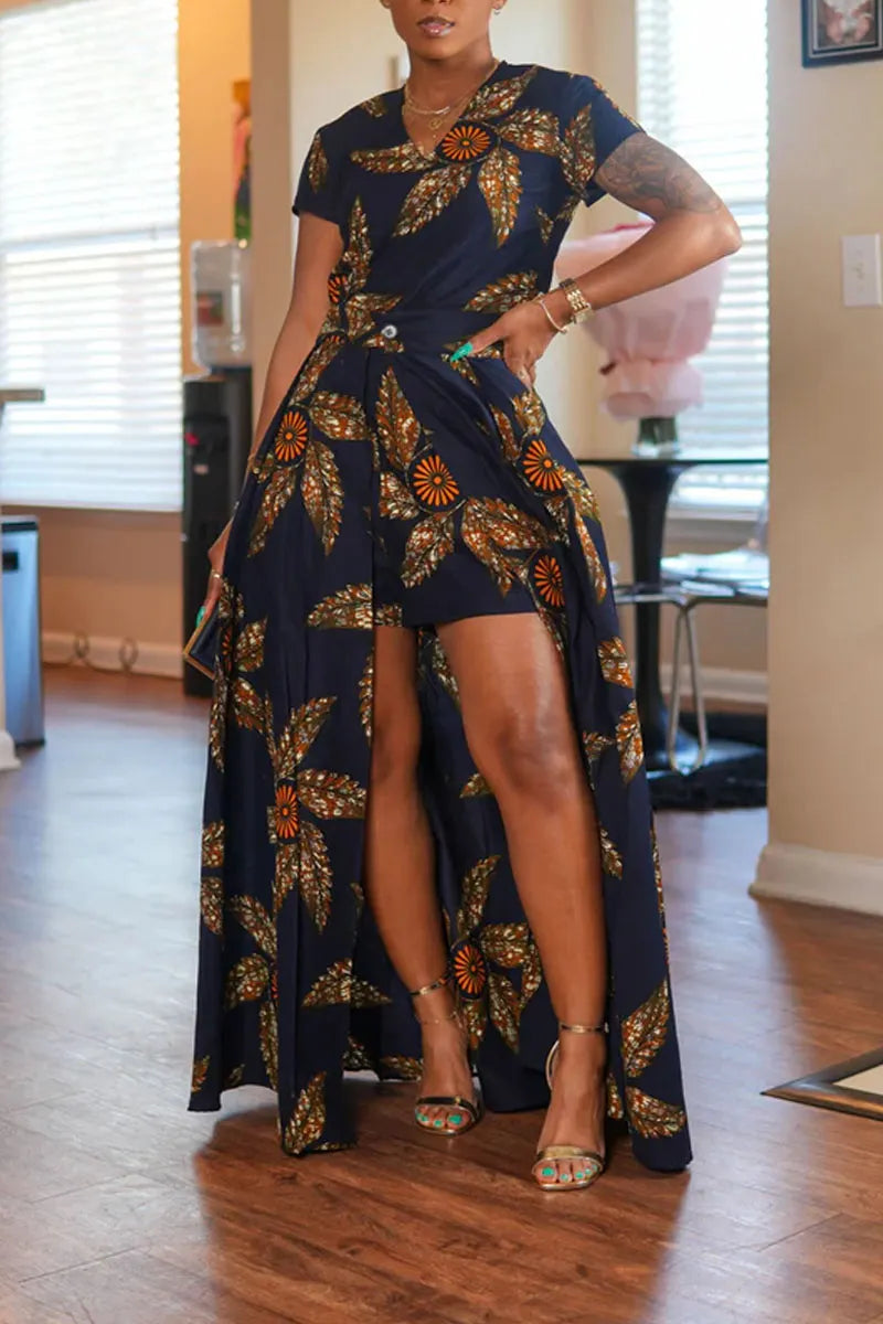 Women's Floral Ankara Print Romper Jumpsuits Or Maxi Wrap Skirt