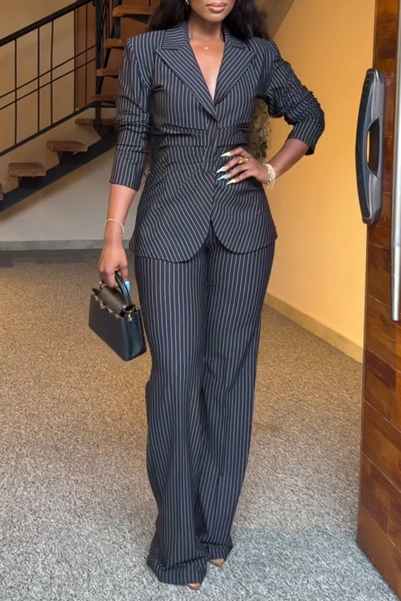 Women's Elegant Commuter Stripe Blazer & Dress Pants