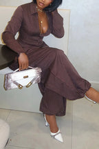 Women's Fashion Stripe Waist Defined Blouse & Pants