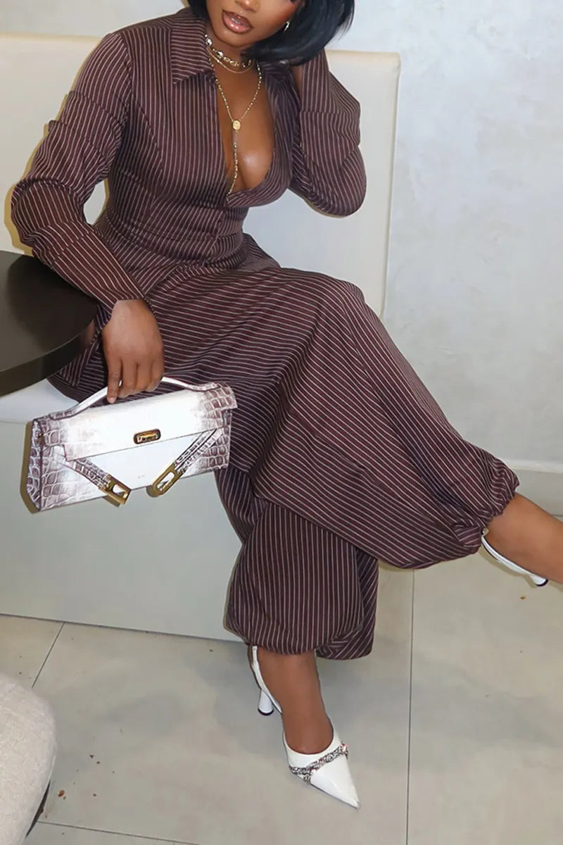 Women's Fashion Stripe Waist Defined Blouse & Pants