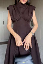 Women's Elegant Waist Defined Pleated A Line Dress