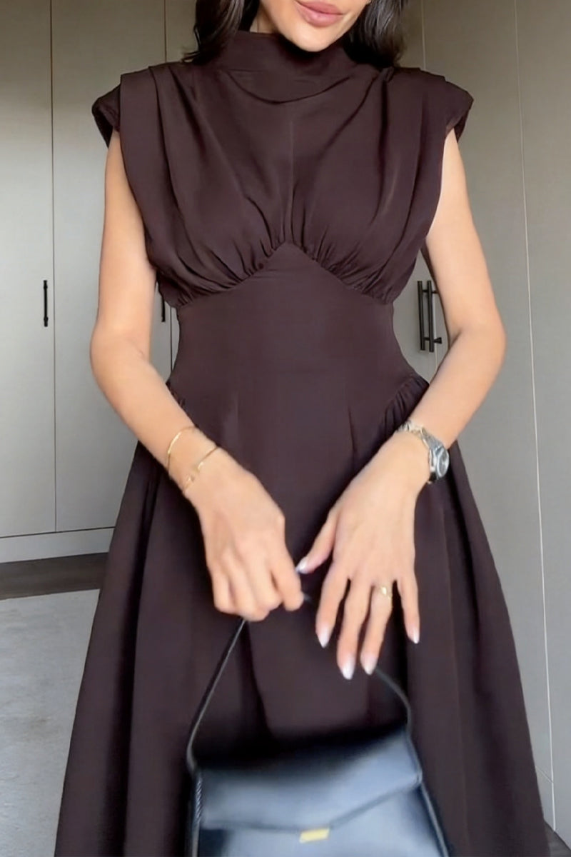 Women's Elegant Waist Defined Pleated A Line Dress