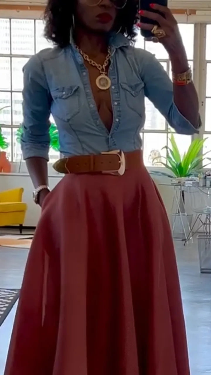 Womens Collar Shirt+ Half Skirt Casual Suit