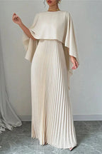Women's Elegant Cape Sleeve Pleated Maxi Dress Sets