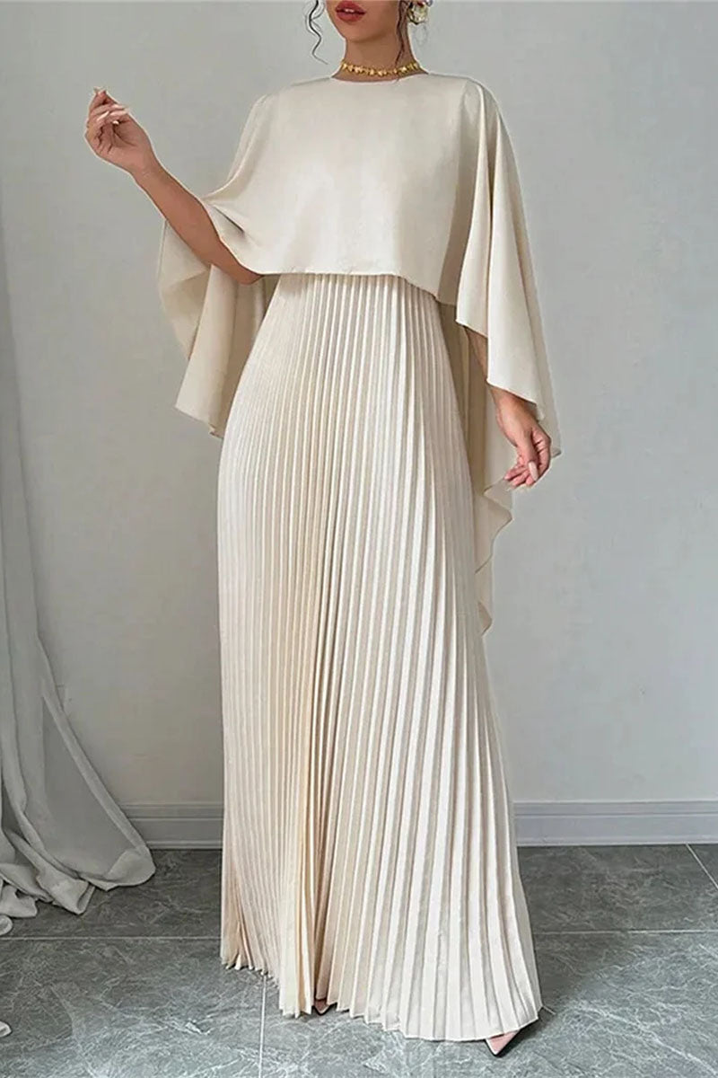 Women's Elegant Cape Sleeve Pleated Maxi Dress Sets