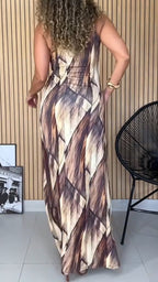 Women One Shoulder Sleeveless Printed Casual Dress with Temperament