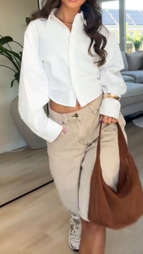 Ladies Collar Shirt+ Cropped Pants Casual Set