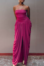 Women's Elegant Pleated Slim Fit Maxi Dress