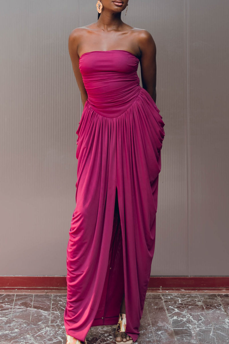 Women's Elegant Pleated Slim Fit Maxi Dress