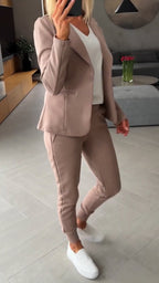 Women Collar Jacket+ Pants Commuting Style Set