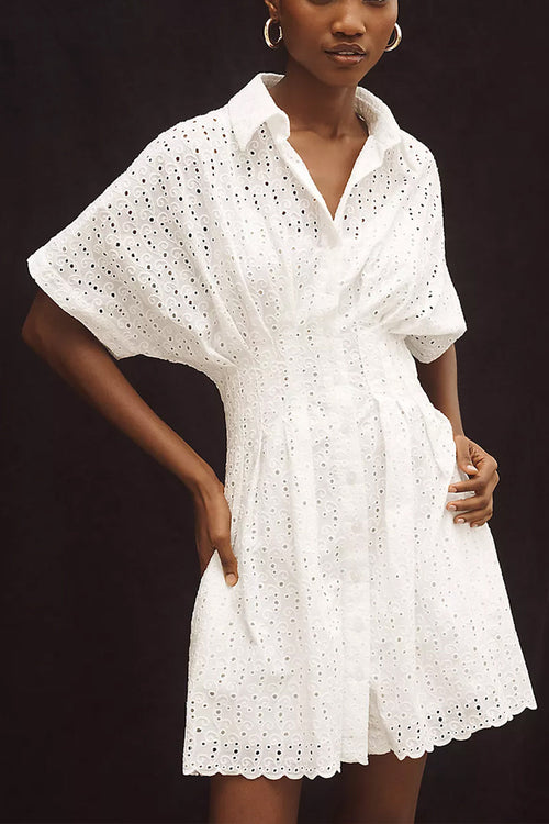 Ladies' Fashionable Floral Texture Mini Shirt Dress