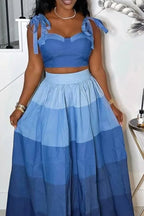 Women's Sweetheart Neckline Crop Top with Bow Straps or Ombre Tiered Skirt