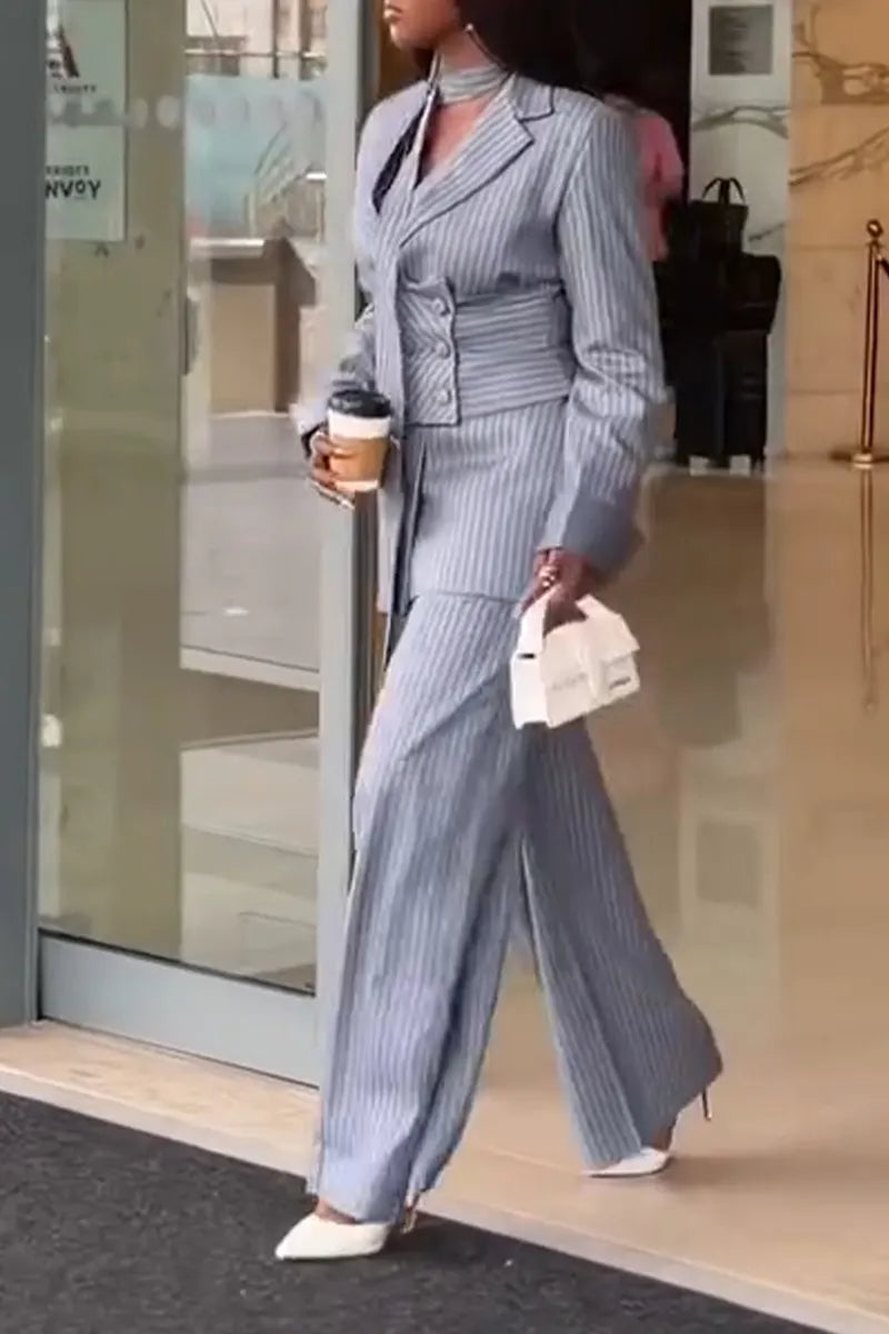 Women's Fashion Commuter Stripe Blazer with Tie or Pants