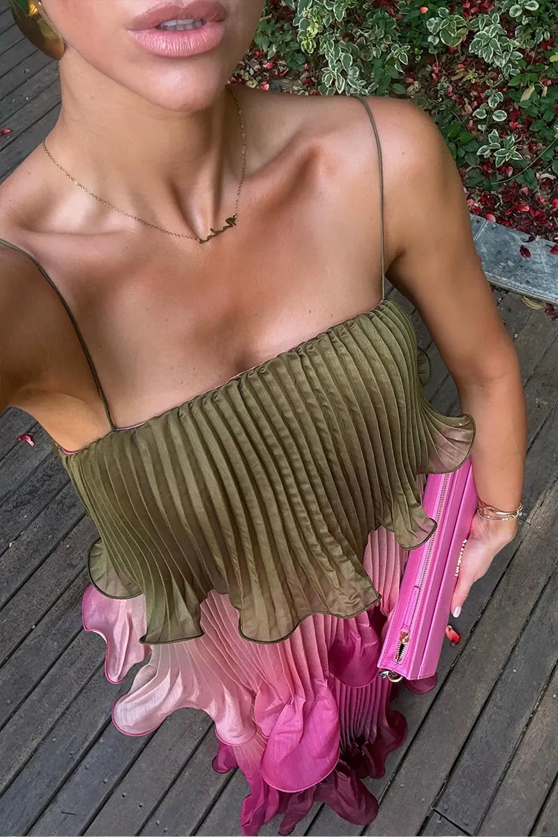 Women's Resort Gradient Tiered Pleated Dress