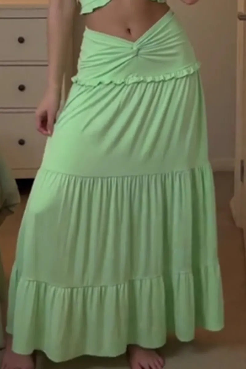 Women's Twist-Front Halter Crop Vacation Top or Knot-Detail Low Rise Maxi Skirt