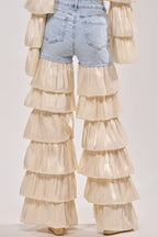 Women's Strappy Tulip Hem Crop Top Or Denim Paneled Tulip Hem Wide Leg Trousers