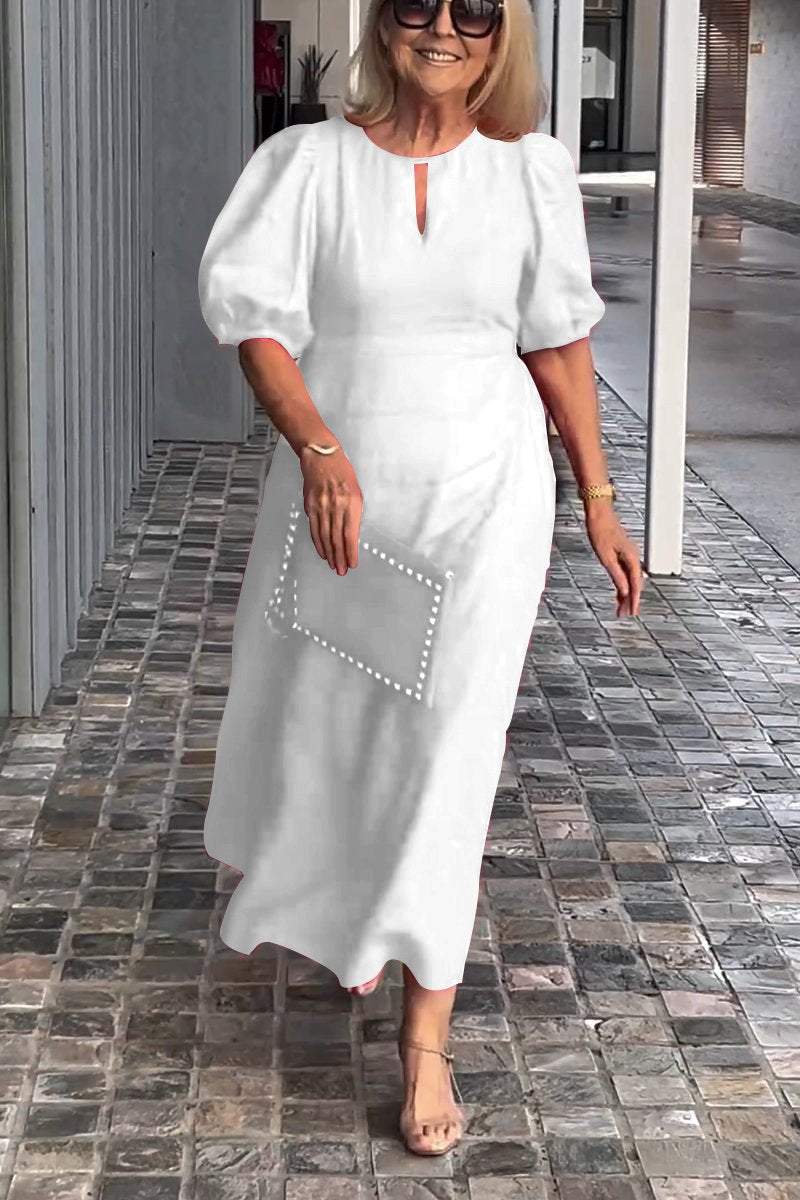 Women Summer Formal Linen Dress Solid color cotton and linen dress