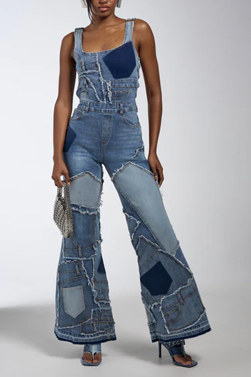 Women's Comfortable Casual Denim Patchwork Jumpsuit