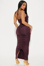 Womem Sexy Slim Fit Halter Dress - Side Button Slit Maxi Gown