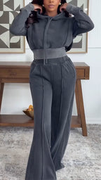 Womens Round Neck Hooded Top+ Pants Casual Suit
