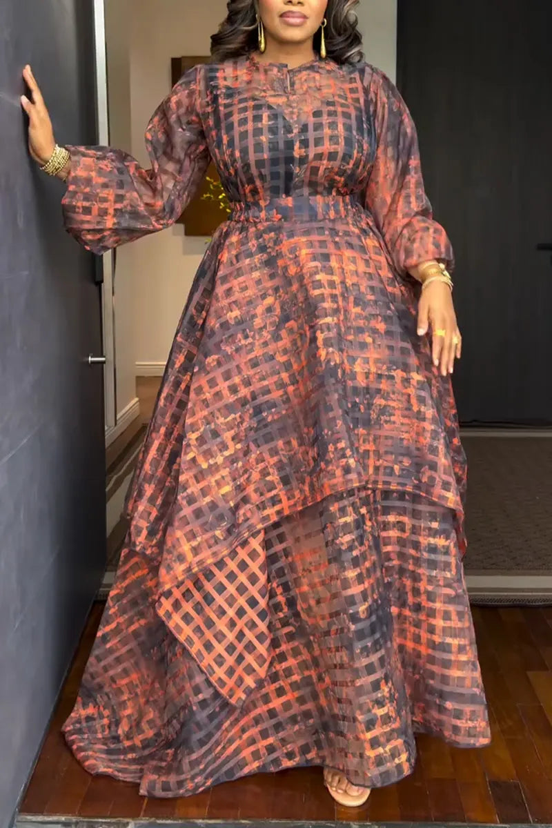 Women Round Neck Plaid Patchwork Elegant Temperament Dress
