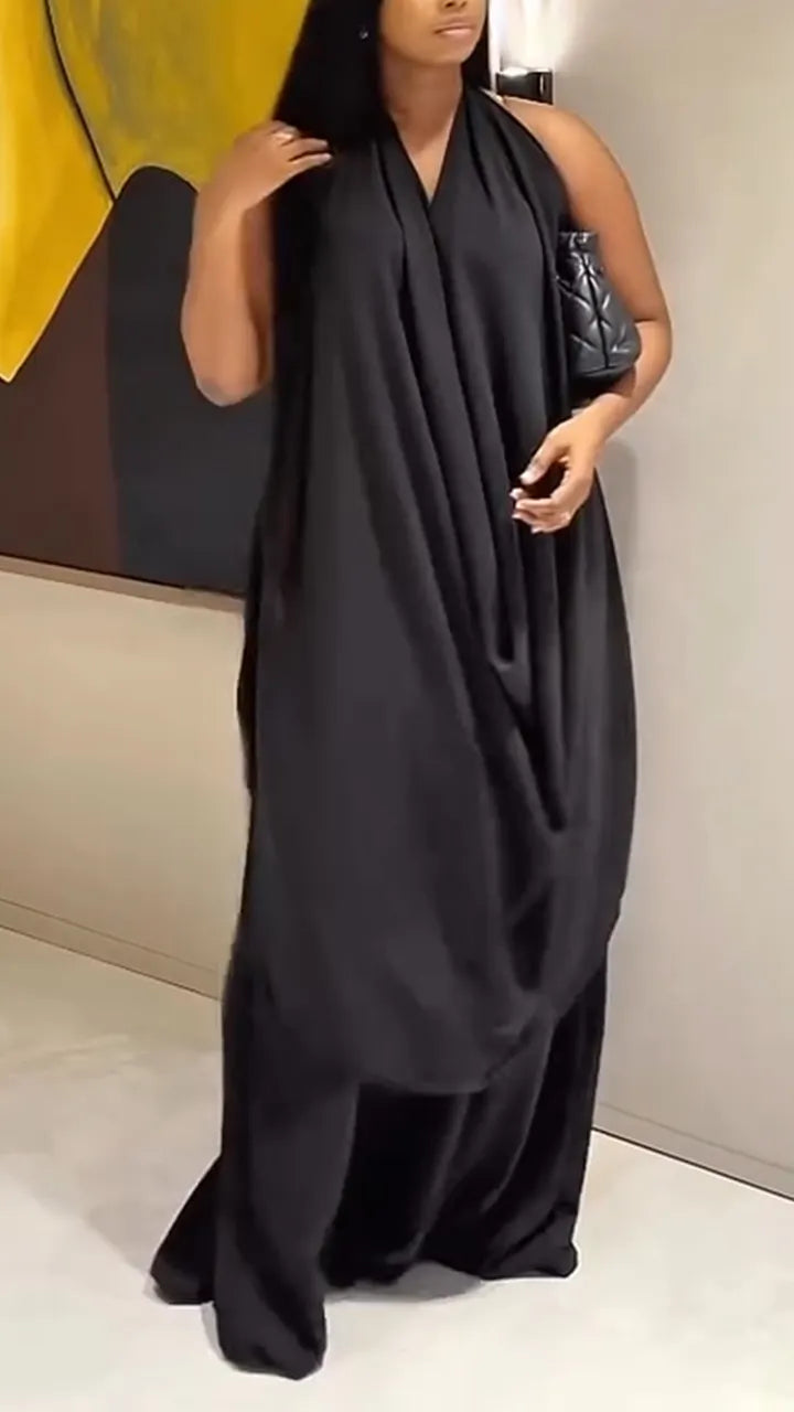 Womens Neck Hanging Solid Color Temperament Casual Set