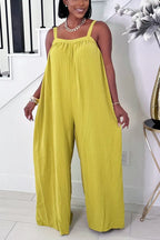 Women's High Waist Denim Jumpsuit with Belted Waist, Square Neck & Wide Leg Pants