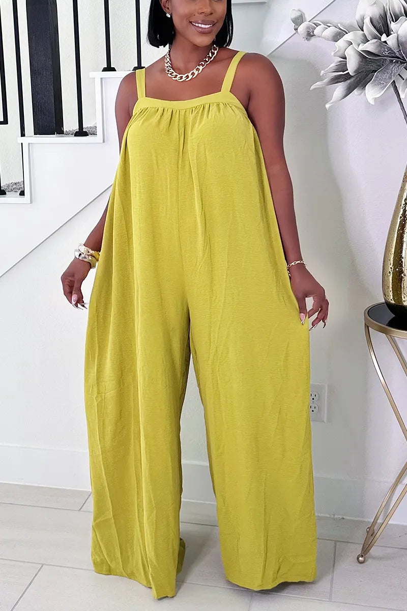 Women's High Waist Denim Jumpsuit with Belted Waist, Square Neck & Wide Leg Pants