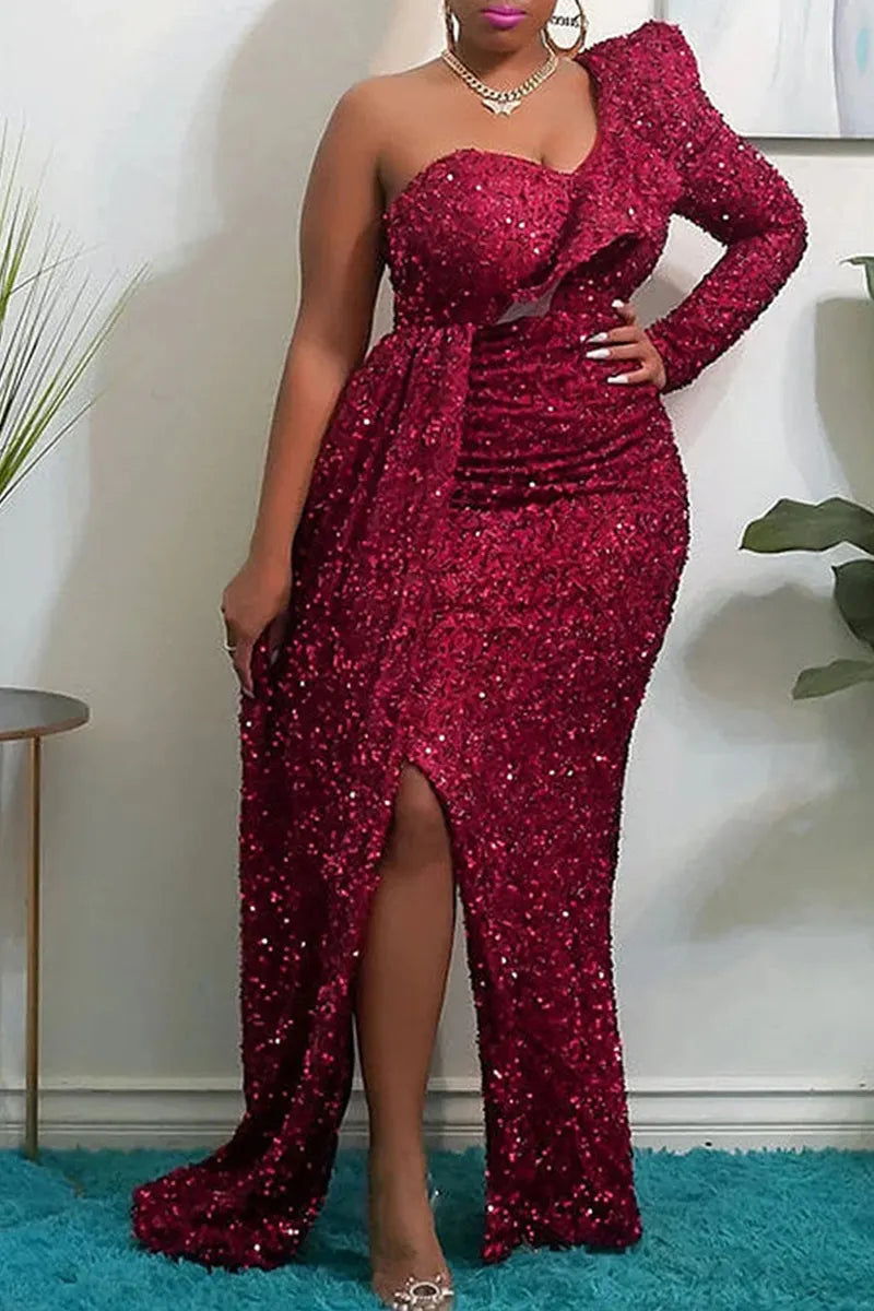 Women's Party Off Shoulder Sequin Maxi Dress