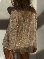 Women's Round Neck Tassel Sequined Casual Suit