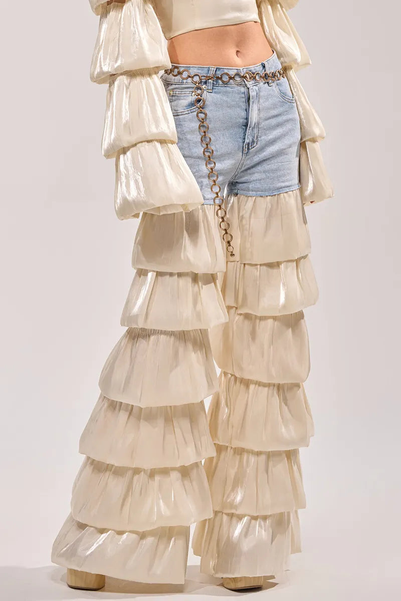 Women's Strappy Tulip Hem Crop Top Or Denim Paneled Tulip Hem Wide Leg Trousers