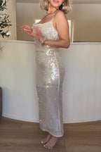 Women's Elegant Sparkling Sequin Cowl Neck Cami Dress